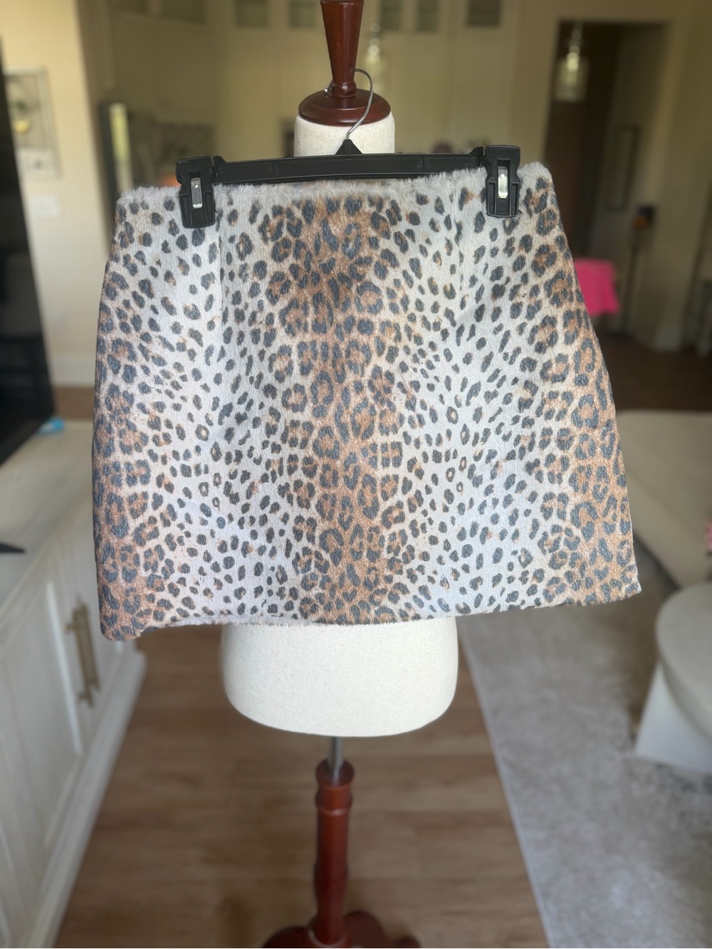 Adrienne Landau Leopard-Print Mini Skirt in White and Tan